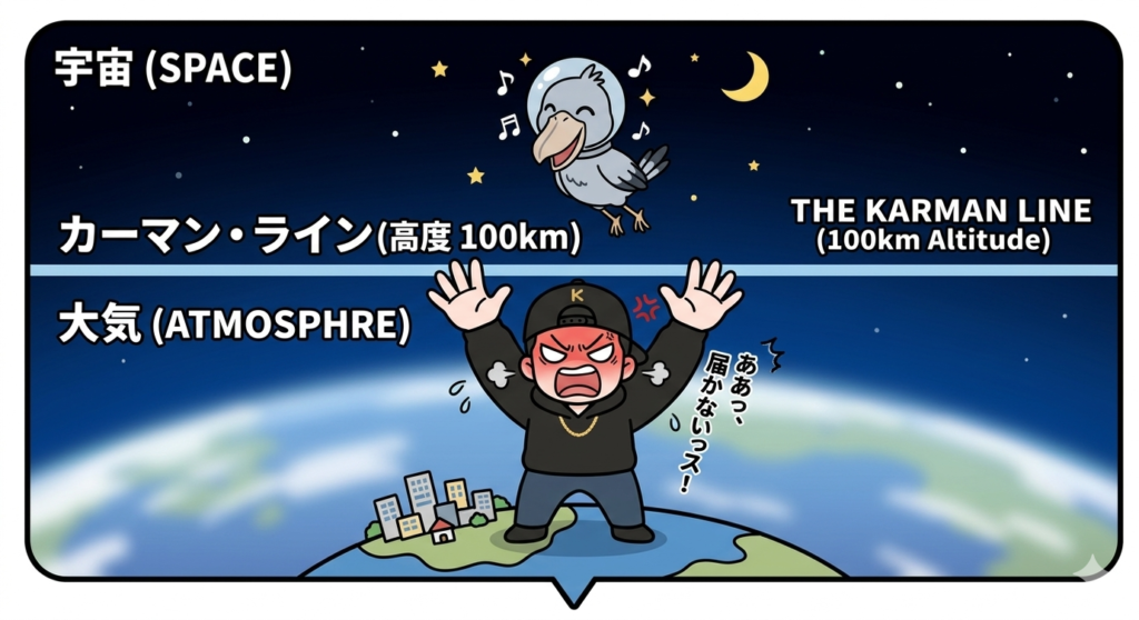 カーマンラインを解説するハシビロコウと後輩K