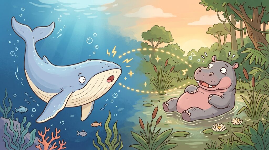 海に暮らすクジラと陸に残ったカバ