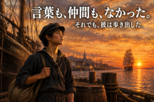 夕陽に佇む若き日本人水夫
